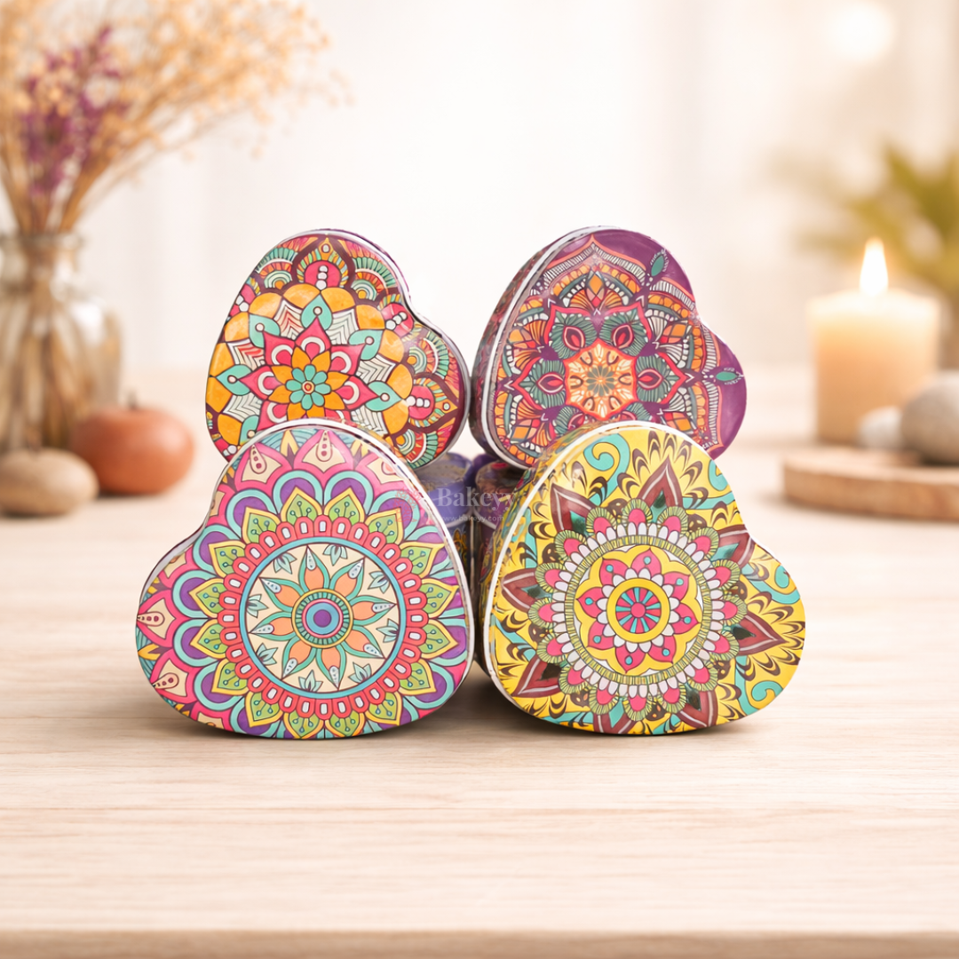 Heart Shaped Mandala Print Empty Tin Boxes | Tin Boxes