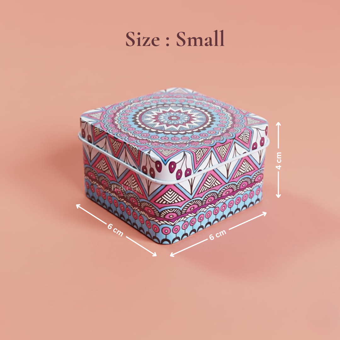 Square Mandala Print Tin Box | Mandala Print | Tin Box