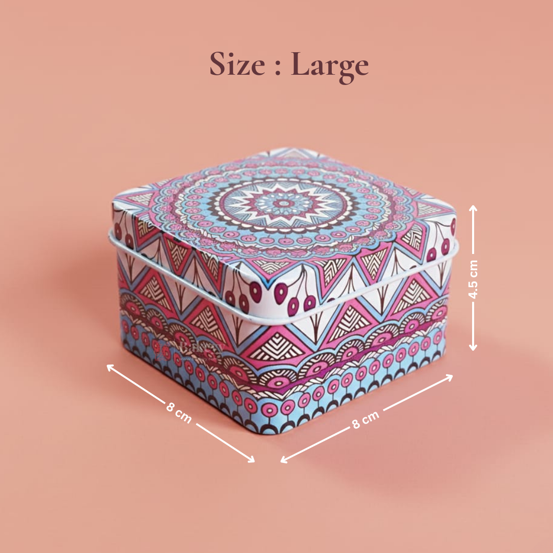 Square Mandala Print Tin Box | Mandala Print | Tin Box