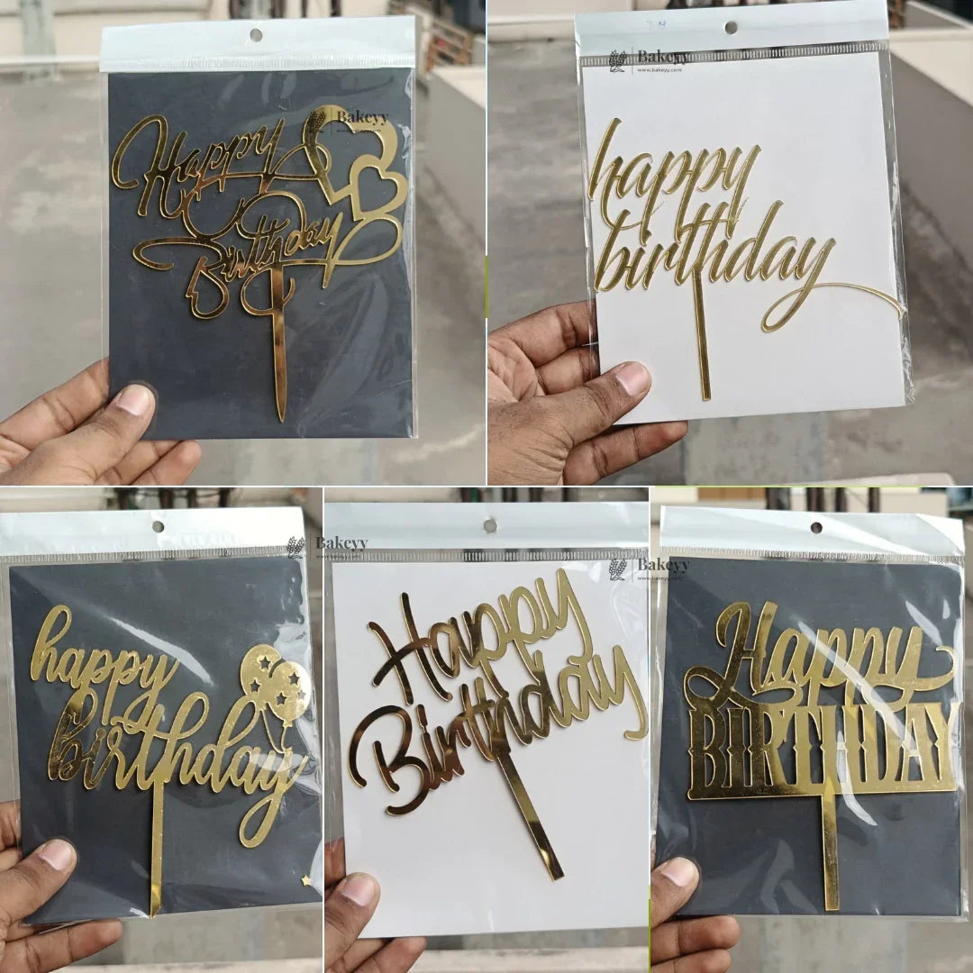 6 Inch Happy Birthday Acrylic Cake Topper | Assorted Designs | 6 Inch Size | Pack of 5