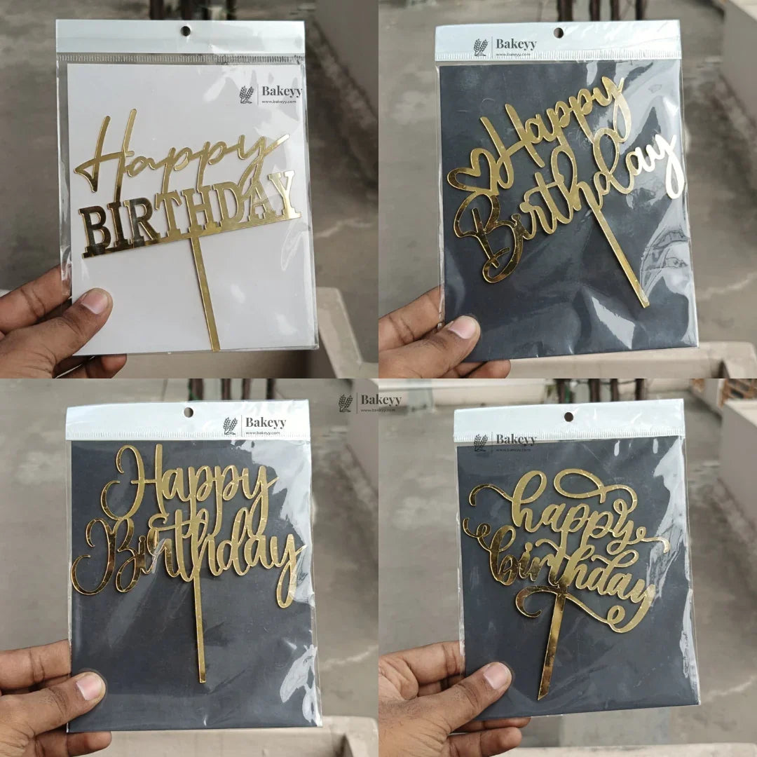 6 Inch Happy Birthday Acrylic Cake Topper | Assorted Designs | 6 Inch Size | Pack of 5