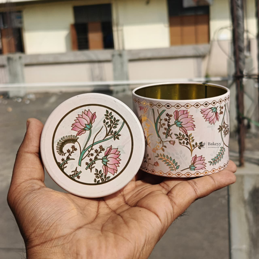 Floral Round Metal Tin Box with Lid | 1 Piece
