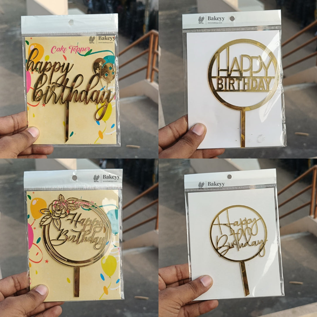 5 Inch Acrylic Cake Topper | Decorative Cake Topper for Celebrations | Assorted designs | Set 2 | Pack of 5
