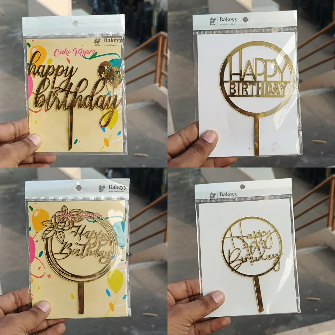 5 Inch Acrylic Cake Topper | Decorative Cake Topper for Celebrations | Assorted designs | Set 2 | Pack of 5