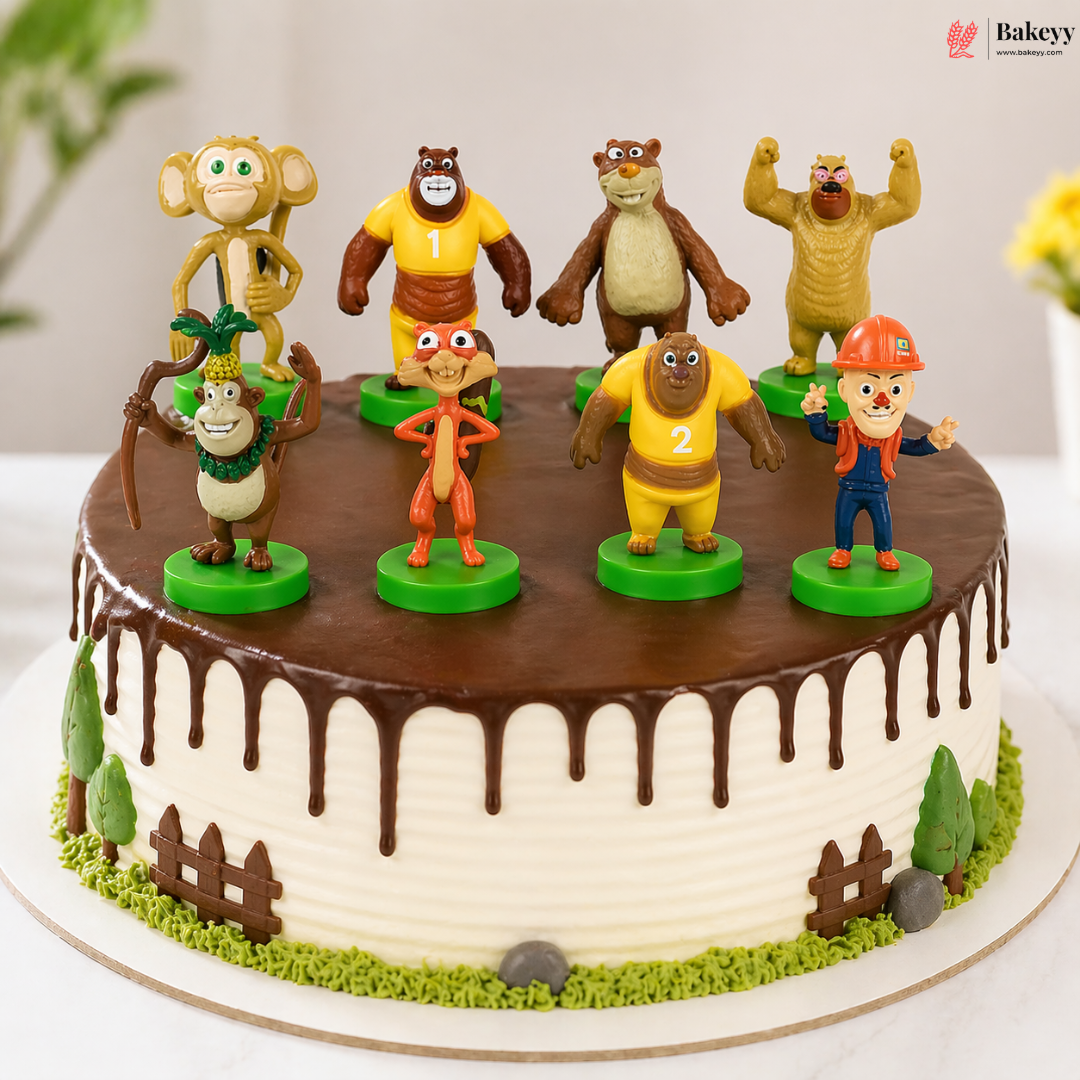 8 Pc Boonie Bear Cake Topper Set | Cartoon Theme Cake Decoration | Pack of 1
