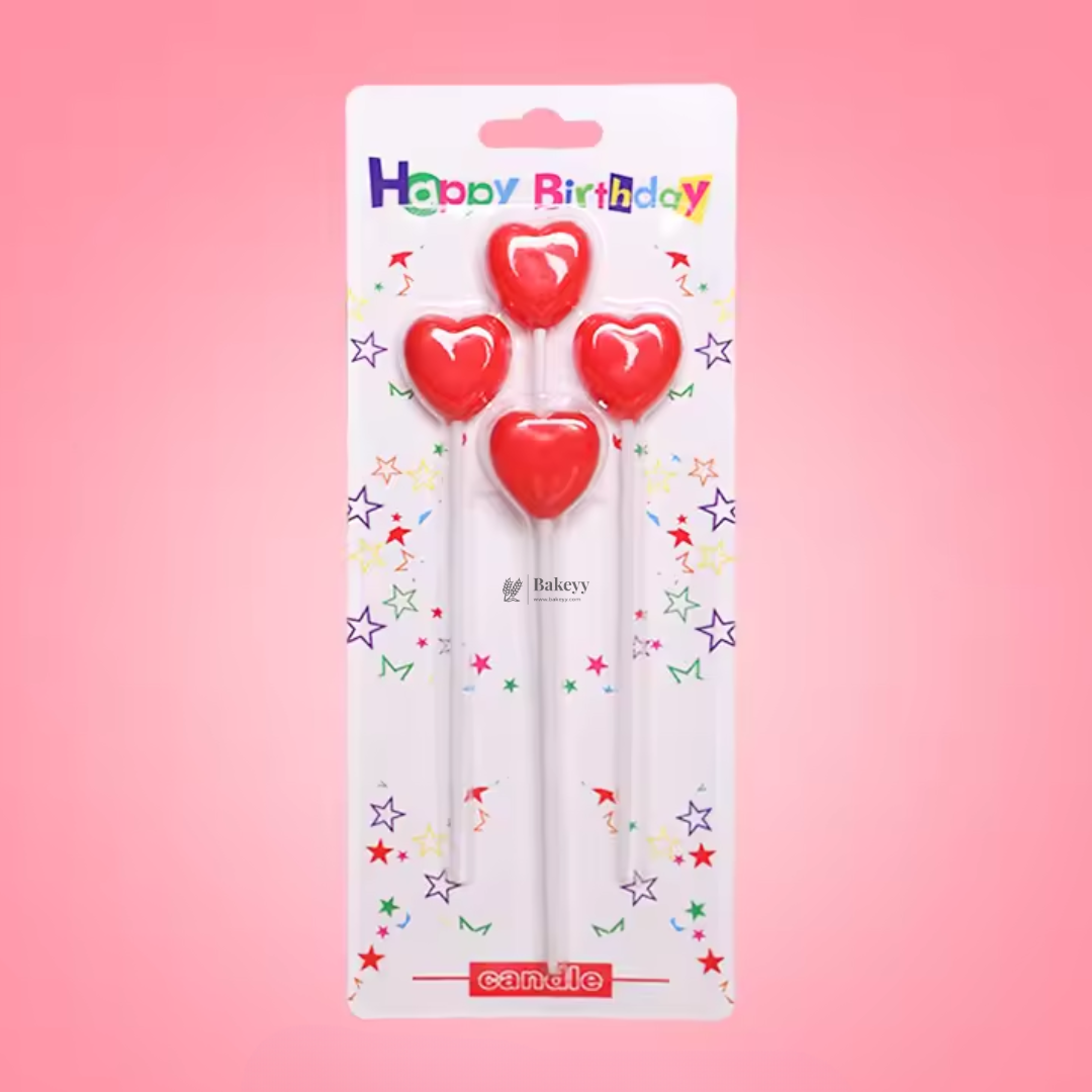 Heart Shape Birthday Candles | Red Heart Cake Candles | Pack of 4
