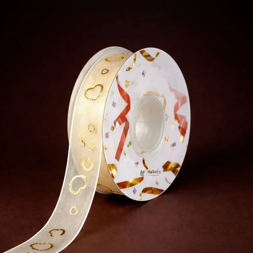 Decorative Organza Ribbon Rolls with Gold Foil Prints | Multiple Designs Options | Pack of 1 - Bakeyy.com - India - Decorative Organza Ribbon Rolls with Gold Foil Prints | Multiple Designs Options | Pack of 1 - Design 3 190.00