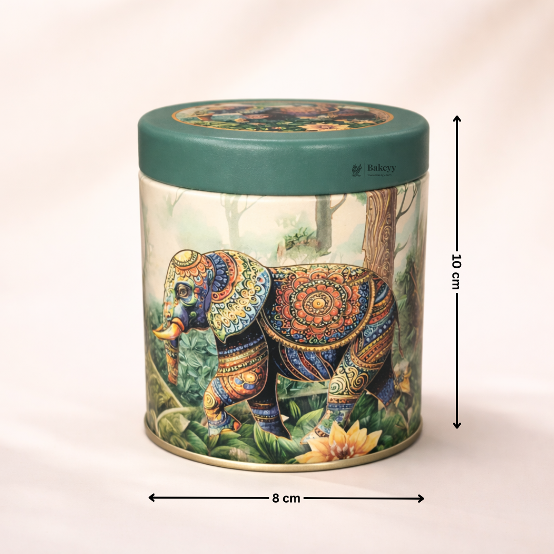 Elephant & Camel Printed Decorative Metal Tin Box | 1 Piece