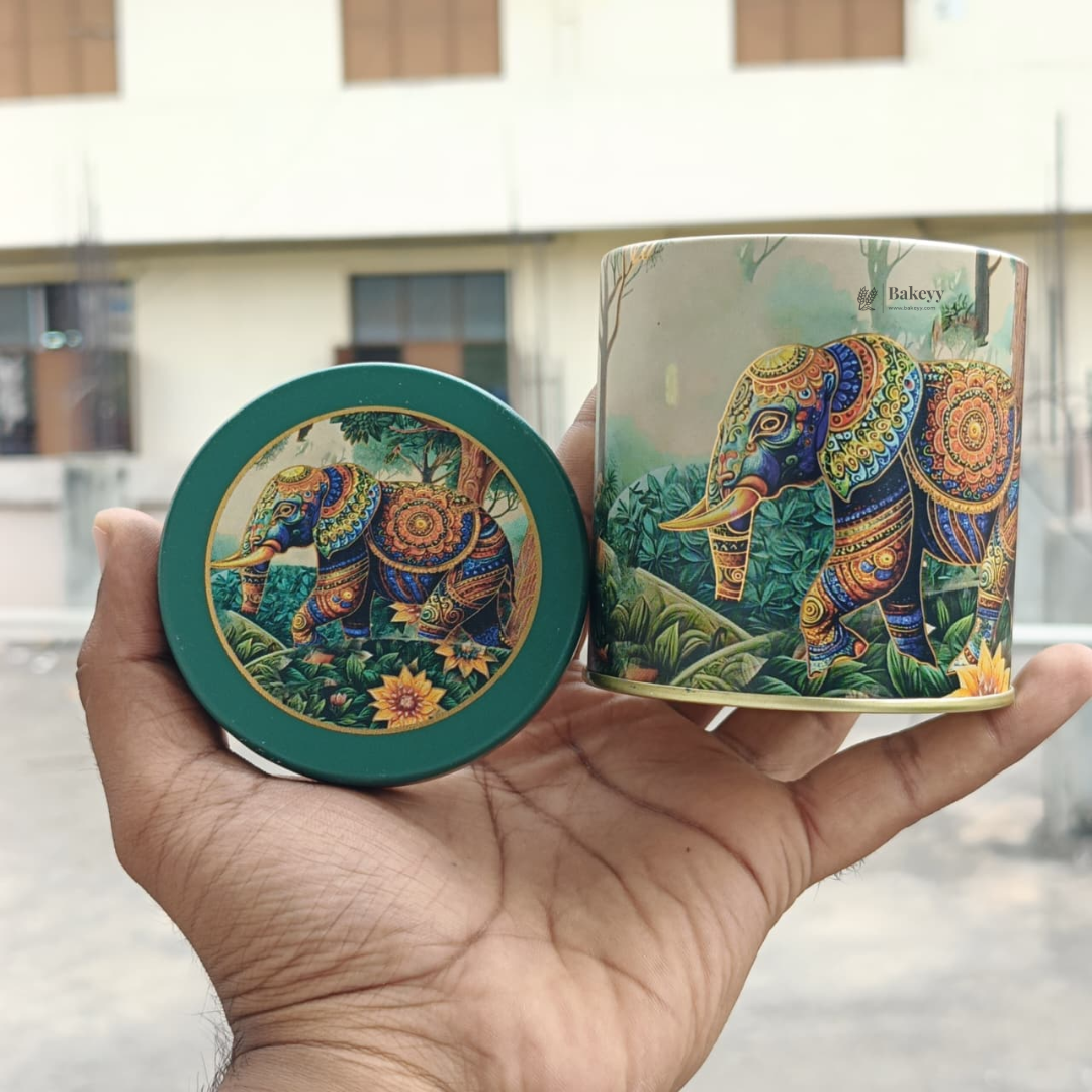 Elephant & Camel Printed Decorative Metal Tin Box | 1 Piece