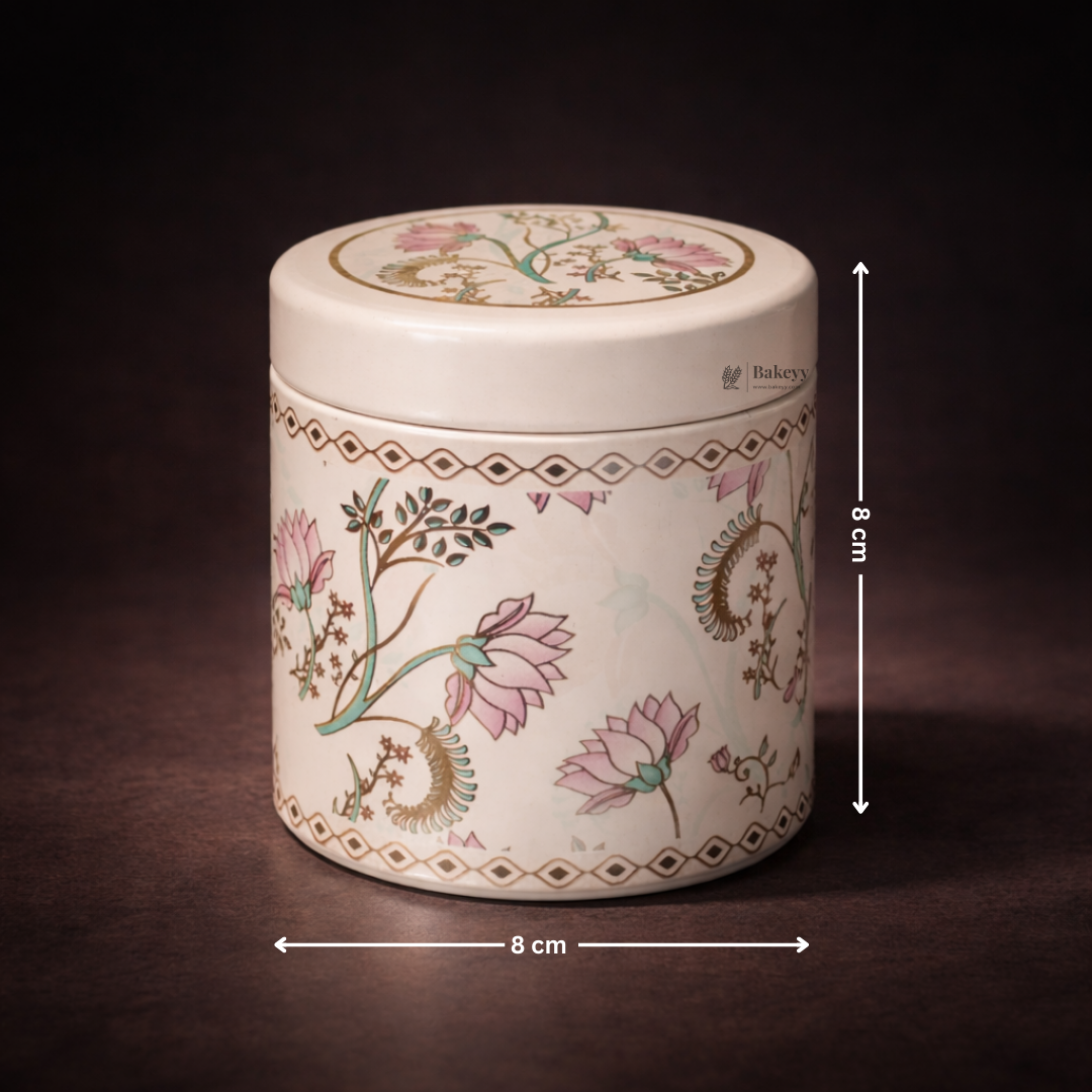 Floral Round Metal Tin Box with Lid | 1 Piece