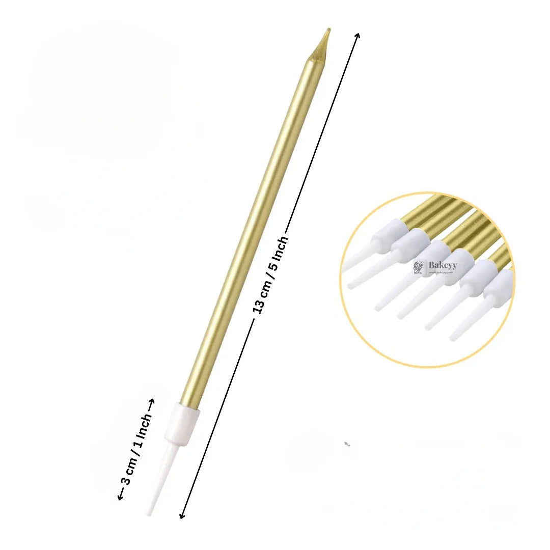 Gold cake dowel stick with white base for baking, shown with measurements, Bakeyy wholesale supplies