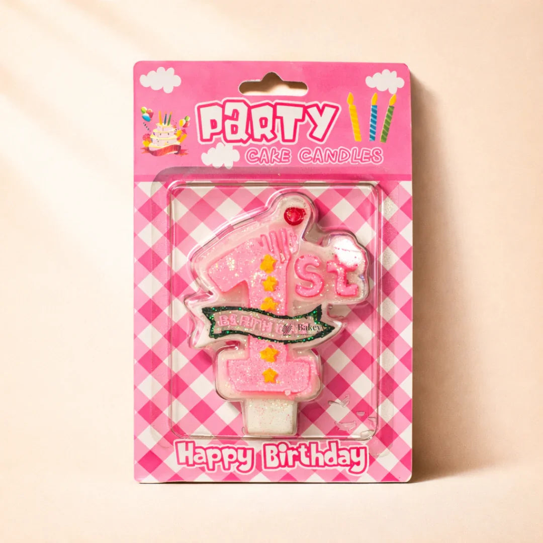 Bakeyy pink 1st birthday party cake candle in retail packaging, bakery supplies India
