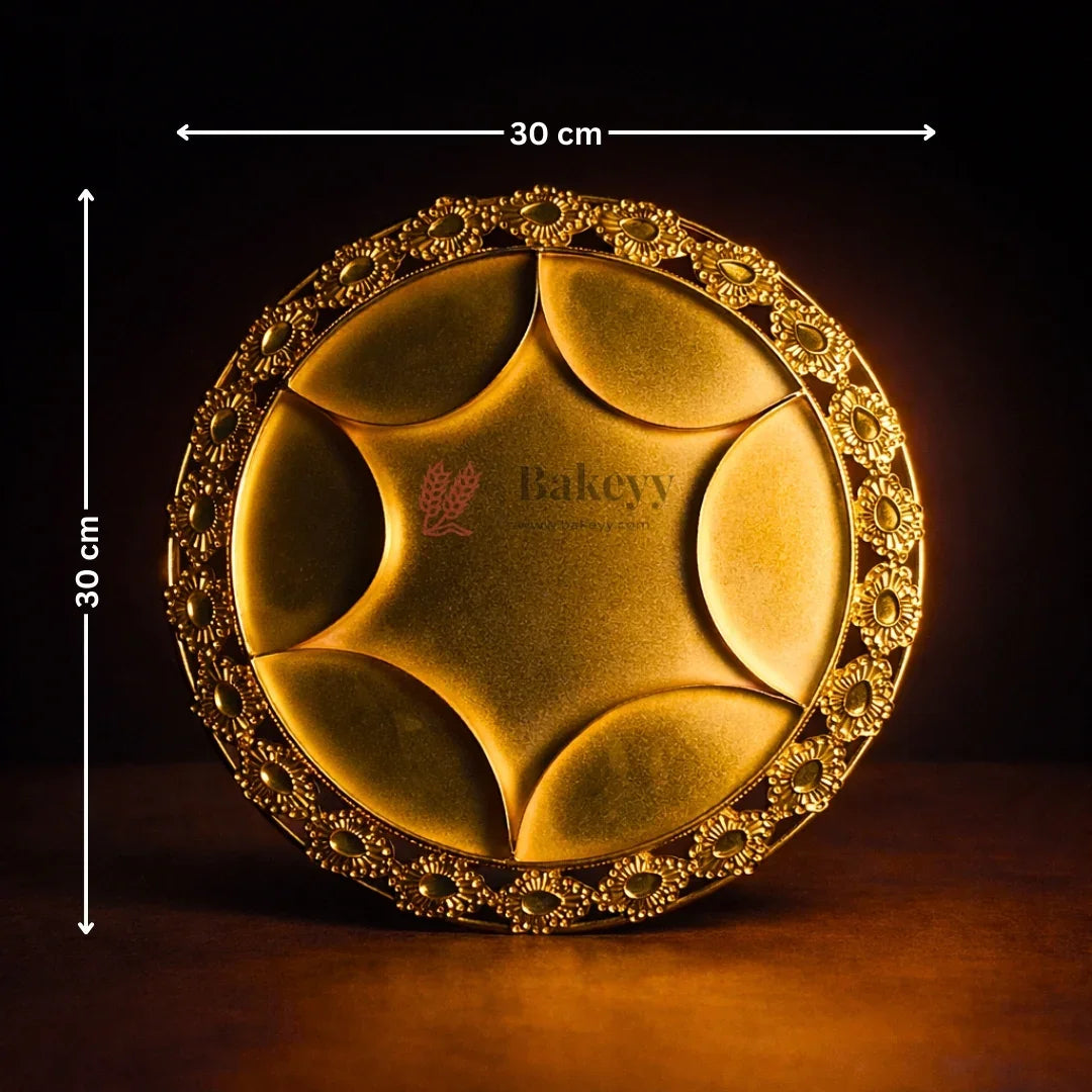 30 cm | Luxurious Gold-Plated 6-Partition Serving Tray | Pack of 1