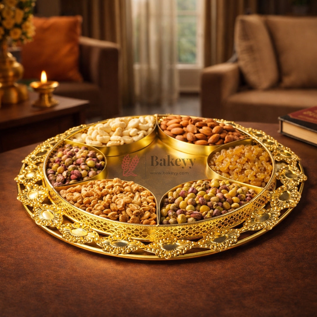 30 cm | Luxurious Gold-Plated 6-Partition Serving Tray | Pack of 1