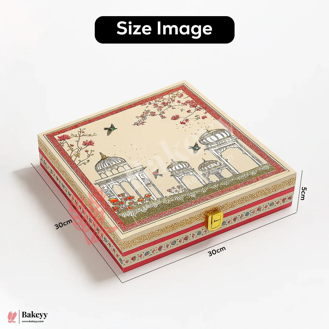 30cm x 30cm x 5cm | Elegant MDF Gift Hamper Box – Pink Heritage Dome Design | Pack of 1