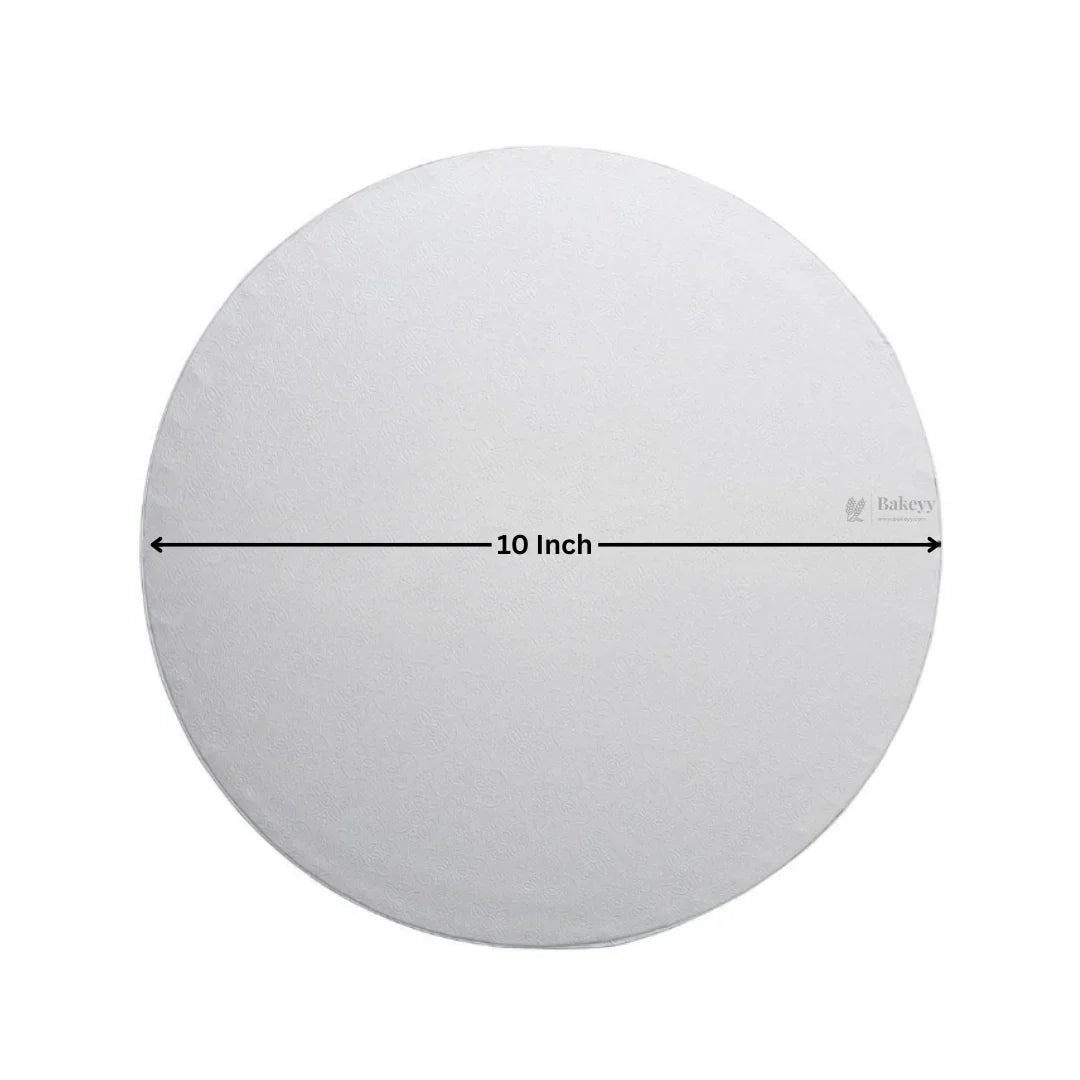 10 inch round white cake board from Bakeyy, ideal for bakery supplies and cake displays