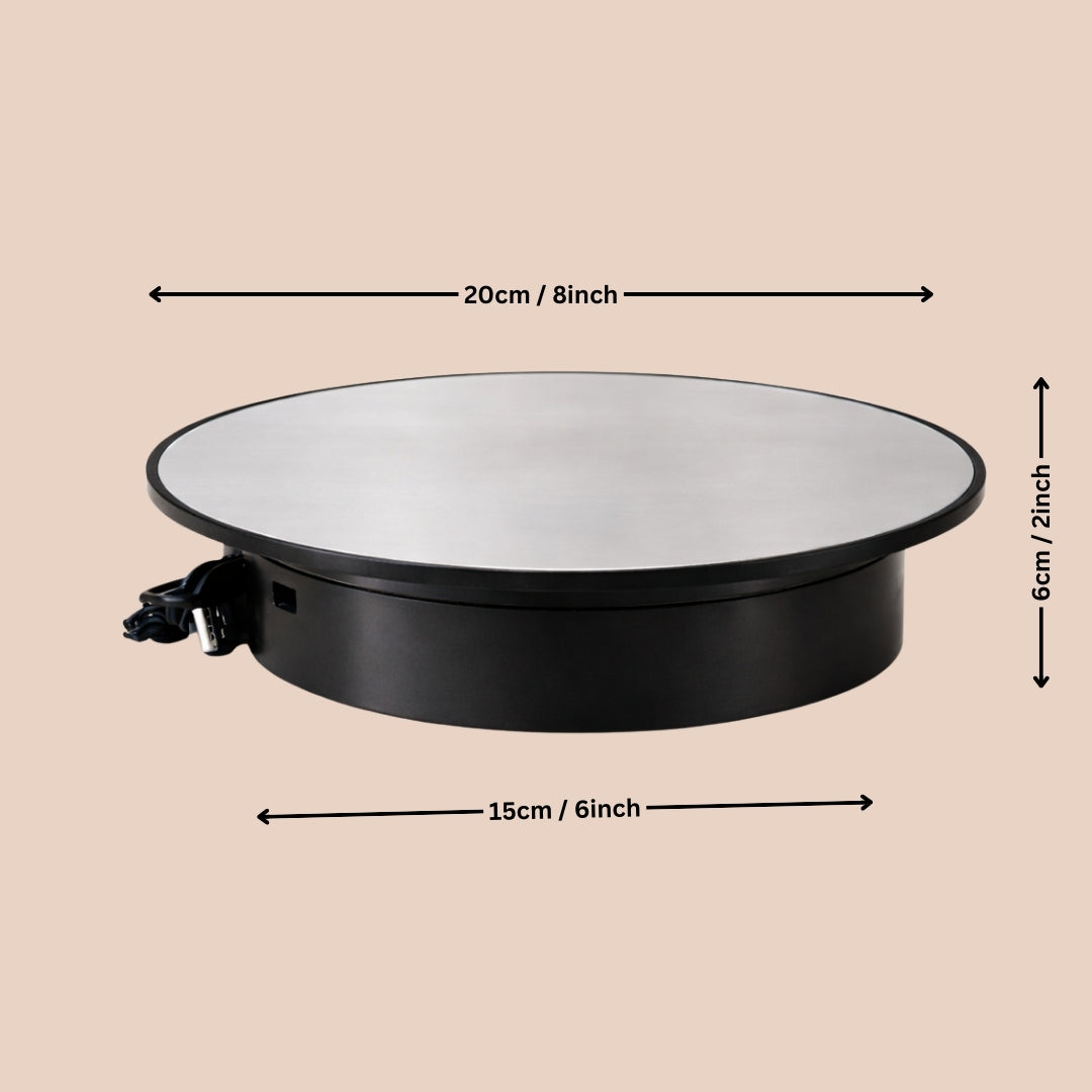 360° Electric Mirror Turntable with Dual Power Option | USB & D Battery | 2–4 RPM Rotating Display Stand | Pack of 1