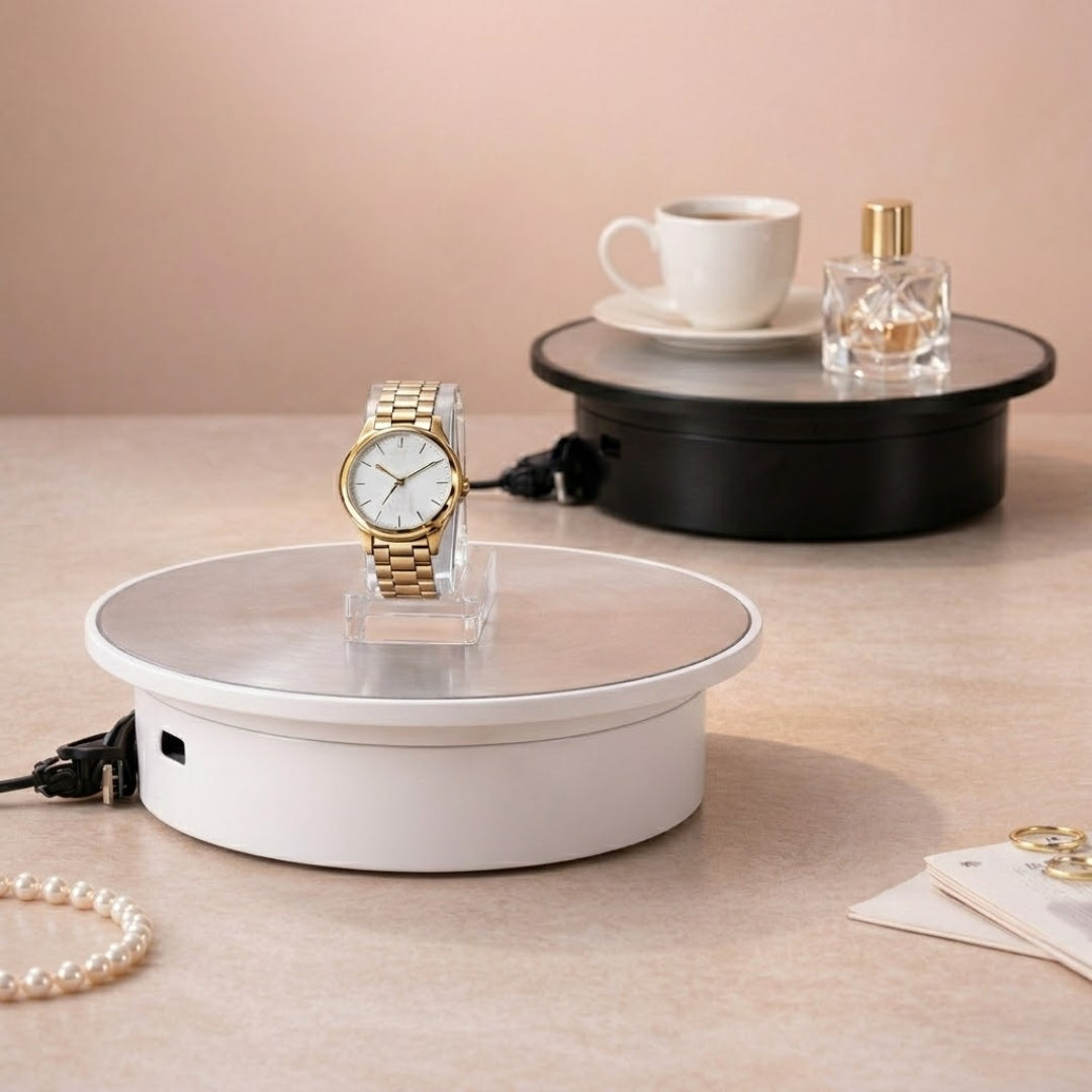 360° Electric Mirror Turntable with Dual Power Option | USB & D Battery | 2–4 RPM Rotating Display Stand | Pack of 1