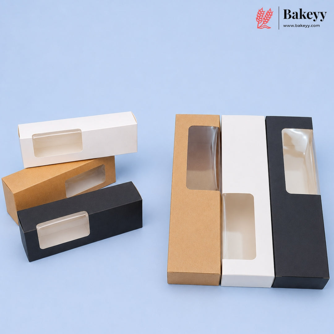 3 Color Rectangular Window Packaging Box | Black, White & Kraft Gift Box for Chocolates, Sweets & Bakery Items