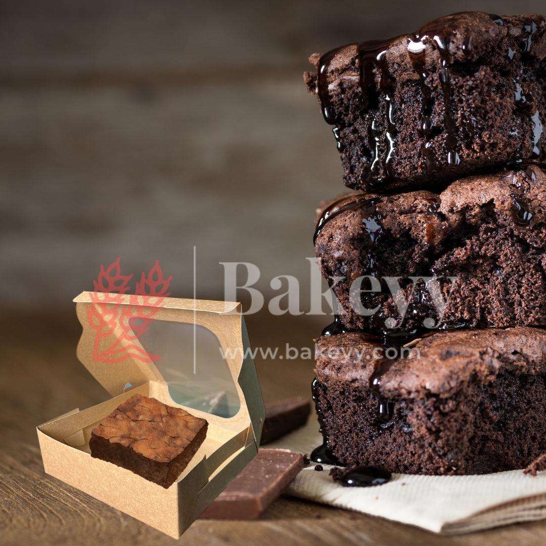 5.5x5.5x1.75 Inch 4 Brownie Box with L-Shaped Window - Kraft | Brownie gift box | Kraft dessert box | Goodie Box | Pack of 50 - Bakeyy.com - India - 5.5x5.5x1.75 Inch 4 Brownie Box with L-Shaped Window - Kraft | Brownie gift box | Kraft dessert box | Goodie Box | Pack of 50 - Default Title