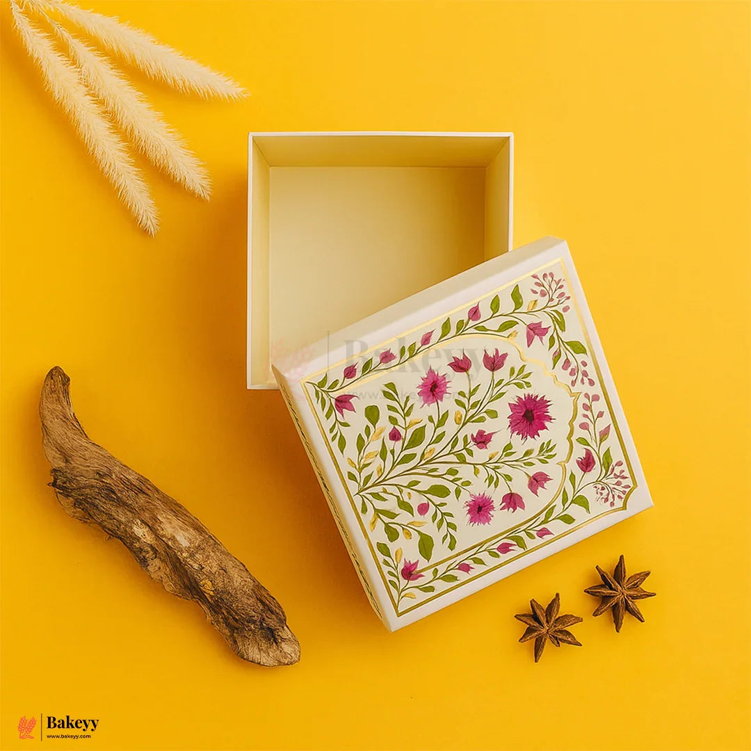 Premium Decorative Floral Print Gift Box – Square Keepsake Storage Box with Lid | Pack Of 1 - Bakeyy.com - India - Premium Decorative Floral Print Gift Box – Square Keepsake Storage Box with Lid | Pack Of 1 - 6x6x4 Inch