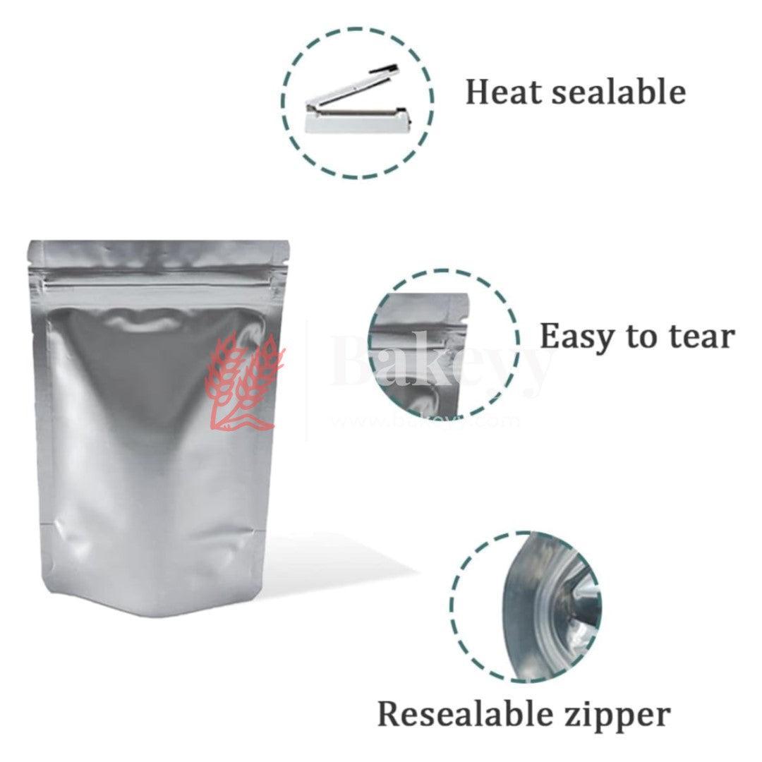 Zip Lock Pouch | Silver Pouch Without Window | Customized Printing - Bakeyy.com - India - Zip Lock Pouch | Silver Pouch Without Window | Customized Printing - Pack of 1000 / 10x17 CM - 100 gm