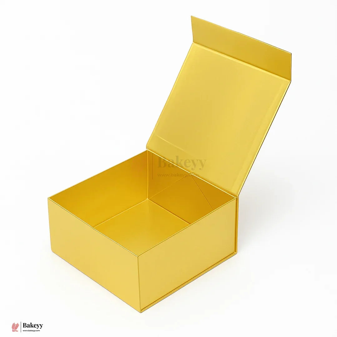 Premium Gold Collapsible Hamper Box with Magnetic Lid | Pack of 1 - Bakeyy.com - India - Premium Gold Collapsible Hamper Box with Magnetic Lid | Pack of 1 - 8x8x4 Inch