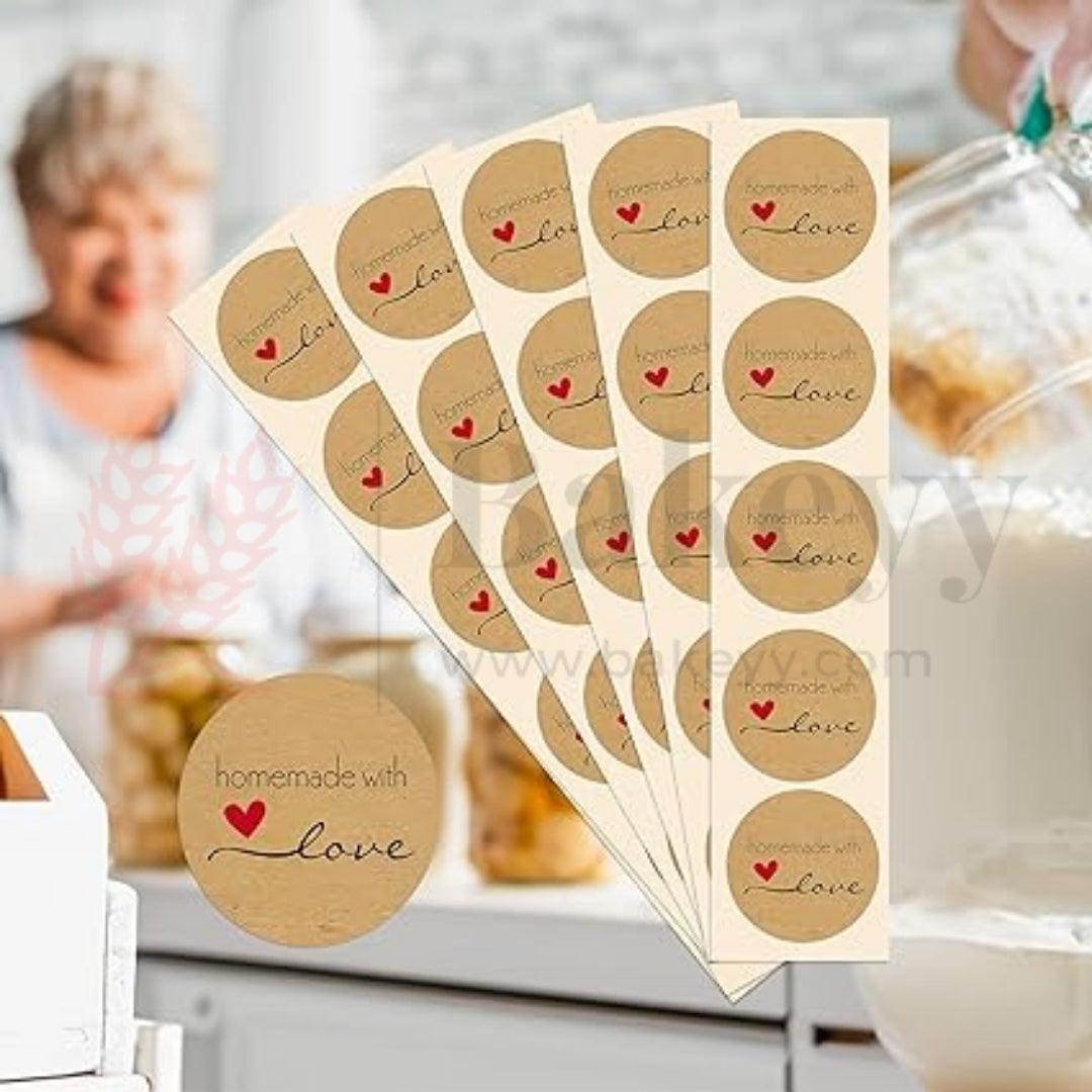 1 Inch "Handmade with Love" Kraft Paper Sticker Roll | Packaging stickers | Gift wrapping labels | Eco-friendly stickers | Pack of 500 - Bakeyy.com - India - 1 Inch "Handmade with Love" Kraft Paper Sticker Roll | Packaging stickers | Gift wrapping labels | Eco-friendly stickers | Pack of 500 - Default Title