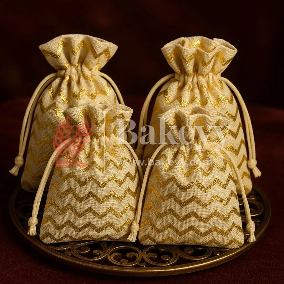 10x14 Cm | Gold Foiling Jute Potli Bags | Pack of 50