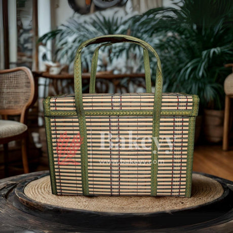 36 x 15 x 25 Cm | Green Wooden baskets | Premium Woven Storage Basket with Handles | handmade wicker basket | 1 Piece - Bakeyy.com - India - 36 x 15 x 25 Cm | Green Wooden baskets | Premium Woven Storage Basket with Handles | handmade wicker basket | 1 Piece - Default Title