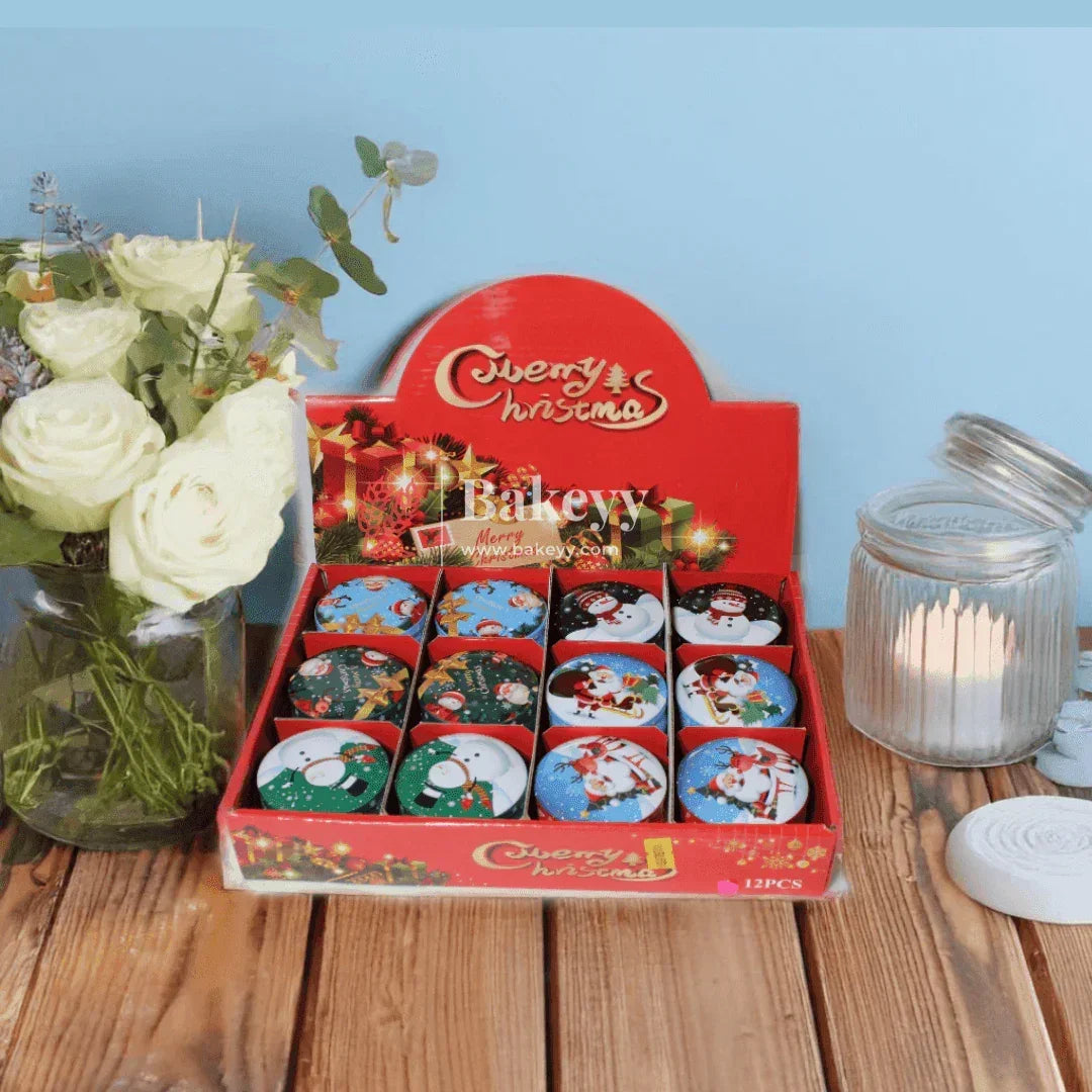 Christmas Decorative Tin Candle Set | Pack of 12 | Festive Scented Candles for a Cozy Christmas Ambiance - Bakeyy.com - India - Christmas Decorative Tin Candle Set | Pack of 12 | Festive Scented Candles for a Cozy Christmas Ambiance - Default Title
