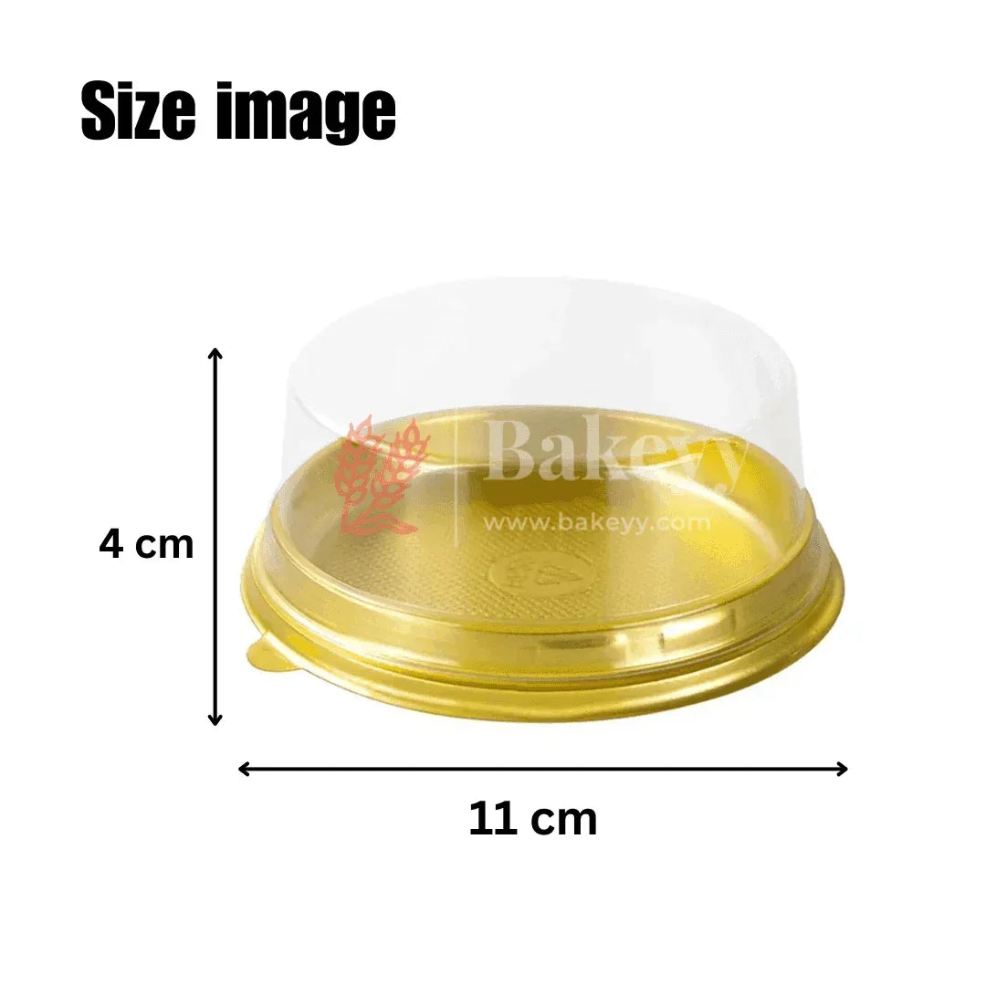 Bento Cake Container || Round Golden Plastic Cake Container with Clear Dome Lid || Individual Pastry Container|| - Bakeyy.com - India - Bento Cake Container || Round Golden Plastic Cake Container with Clear Dome Lid || Individual Pastry Container|| - Gold / Pack of 50