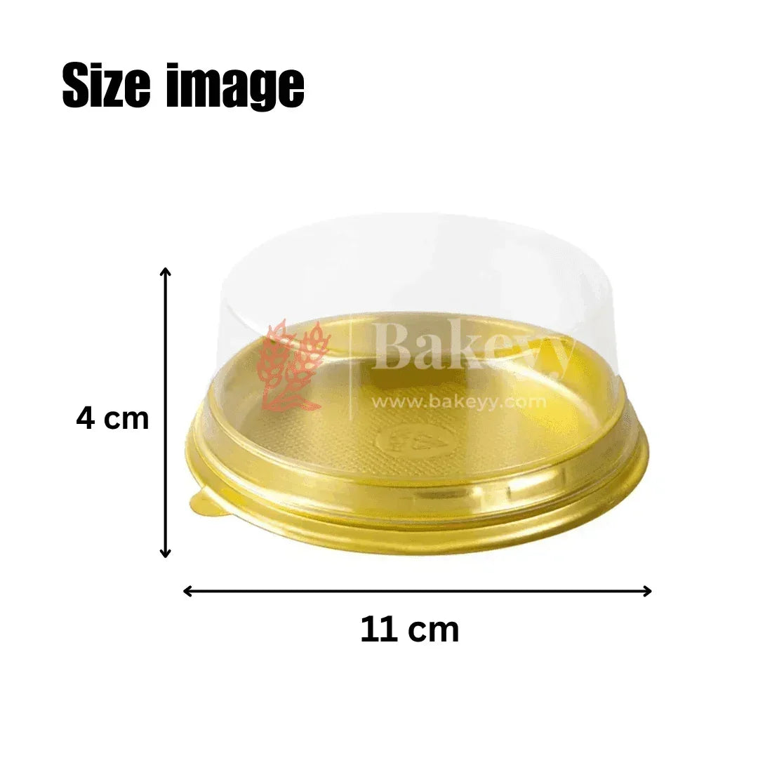Bento Cake Container || Round Golden Plastic Cake Container with Clear Dome Lid || Individual Pastry Container|| - Bakeyy.com - India - Bento Cake Container || Round Golden Plastic Cake Container with Clear Dome Lid || Individual Pastry Container|| - Gold / Pack of 50