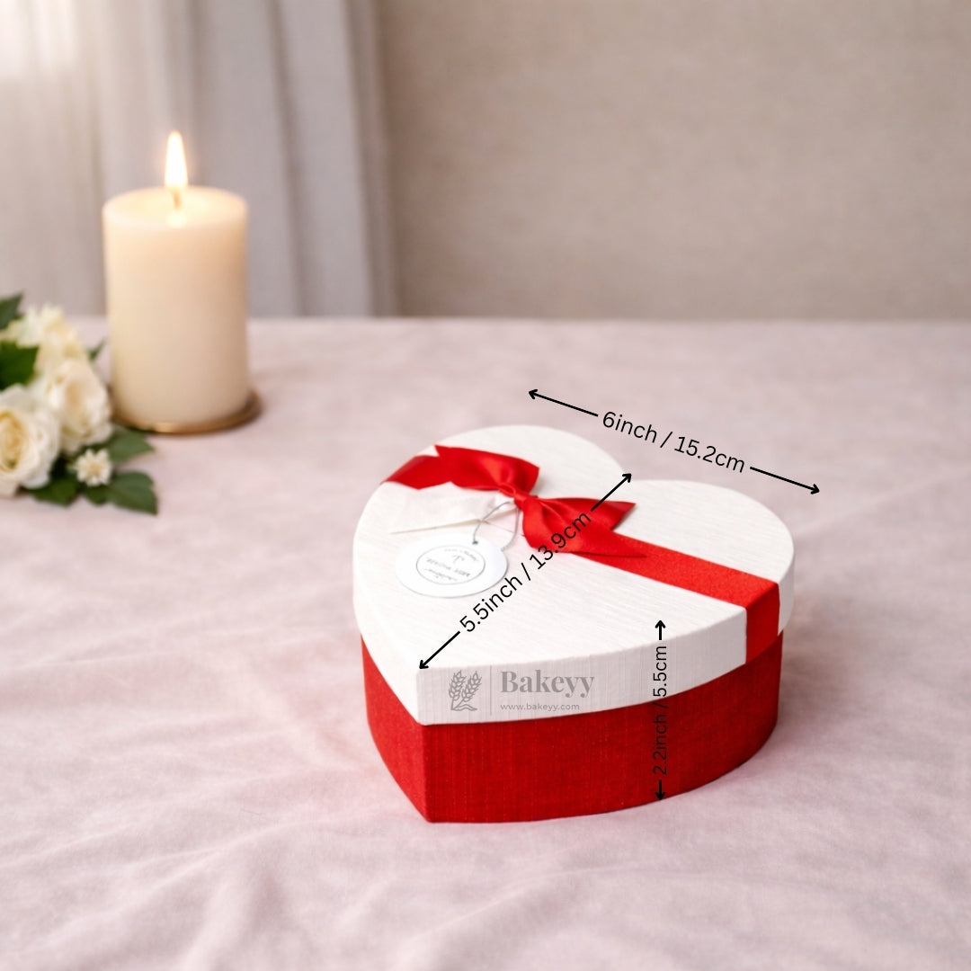 Red And White Valentine Gift Box | Valentine Gift | Mixed Colour | Heart Shape Gift Box with Ribbon | Pack of 1