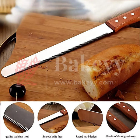12 Inch| Bread Knife | Wide Teeth Wooden Handle | Stainless Steel | 1 Piece - Bakeyy.com - India - 12 Inch| Bread Knife | Wide Teeth Wooden Handle | Stainless Steel | 1 Piece - Default Title