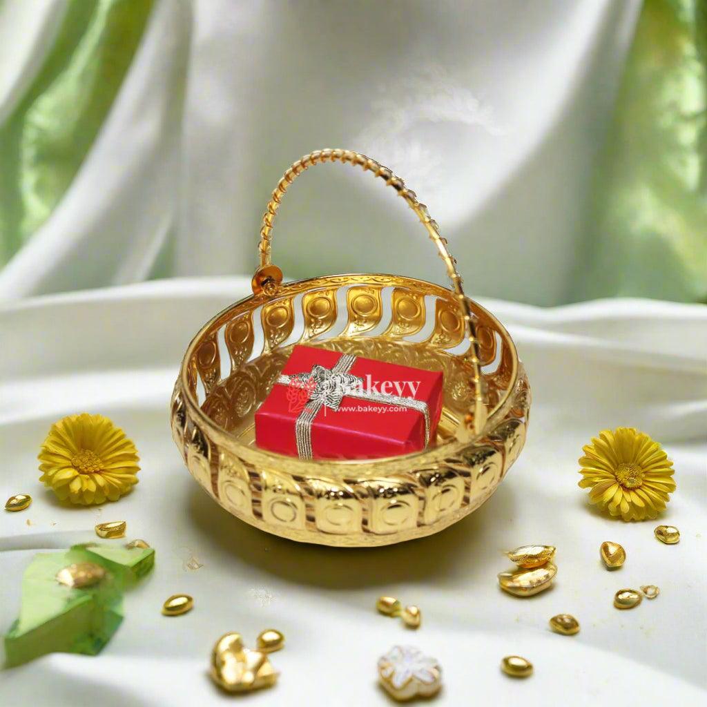6 inch Gold Metal Basket With Handle | Premium Serving & Gifting Accessory | Gift Baskets For Dry Fruits ,Gift Hampers, Return Gift for wedding, Anniversary, Birthday, house warming - Bakeyy.com - India - 6 inch Gold Metal Basket With Handle | Premium Serving & Gifting Accessory | Gift Baskets For Dry Fruits ,Gift Hampers, Return Gift for wedding, Anniversary, Birthday, house warming - Default Title