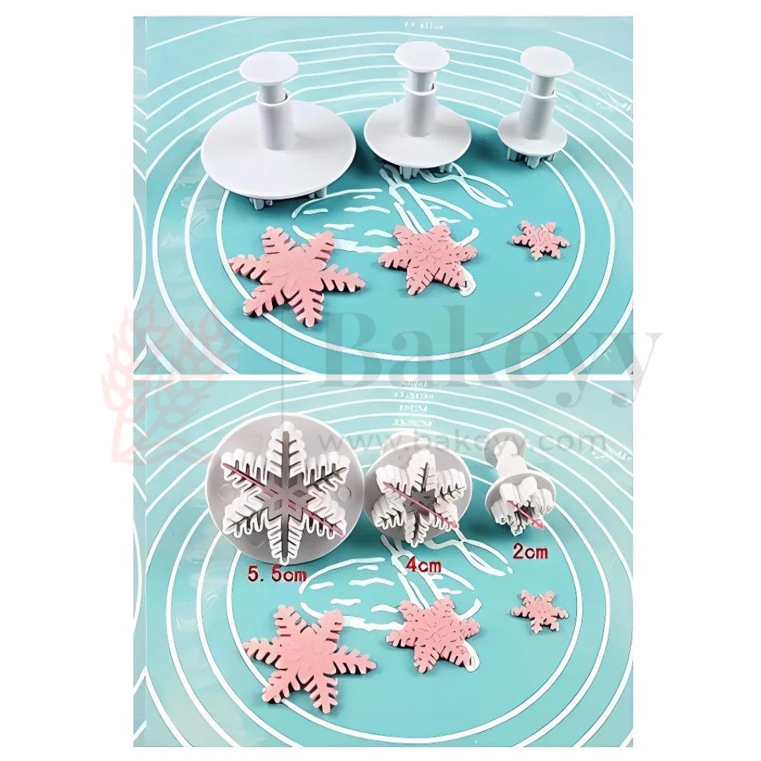 Snowflake Plunger Cutter Fondant Tool |Set of 3 (Small, Medium, Large)| For Cake Decorating, Fondant, and Cookie Molds - Bakeyy.com - India - Snowflake Plunger Cutter Fondant Tool |Set of 3 (Small, Medium, Large)| For Cake Decorating, Fondant, and Cookie Molds - Default Title