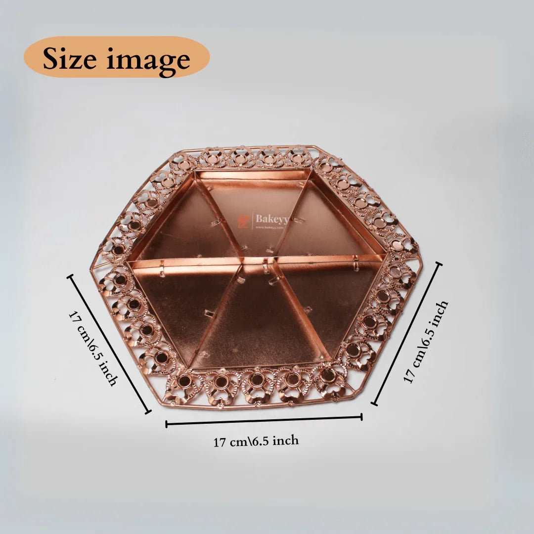Premium Decorative Dry Fruit Tray – Elegant & Spacious Design |Luxurious HexagonMetal Serving Tray with 6-Part Sections - Bakeyy.com - India - Premium Decorative Dry Fruit Tray – Elegant & Spacious Design |Luxurious HexagonMetal Serving Tray with 6-Part Sections - Default Title