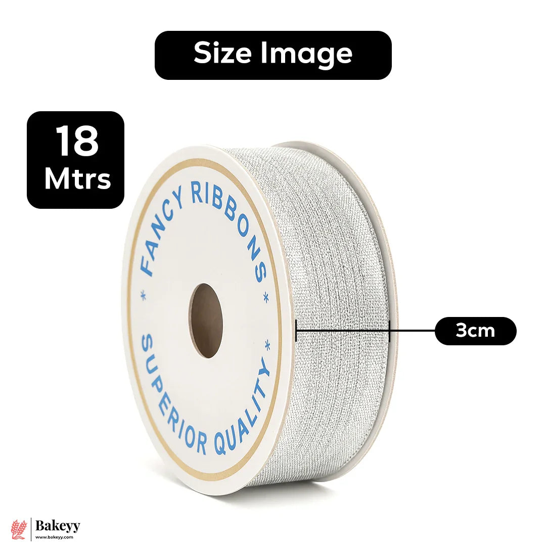 Silver Mesh Fancy Ribbon – 3 cm x 18 Meters | Premium Metallic Finish | 1 Roll