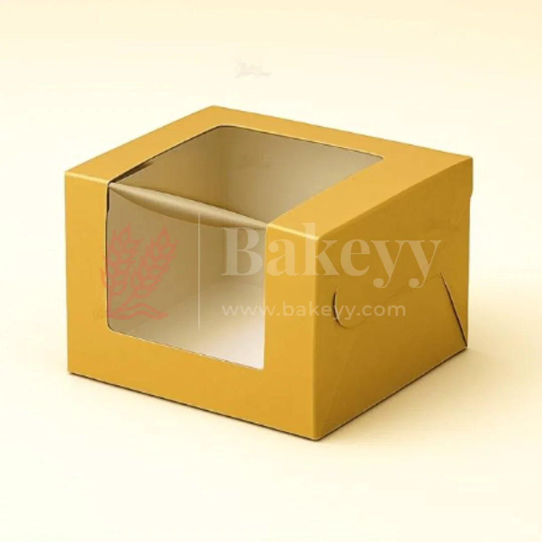 3x3x1.75 inch | 1 Piece Brownie Box Premium Metallic Gold  | L Shaped Window | Pack Of 10