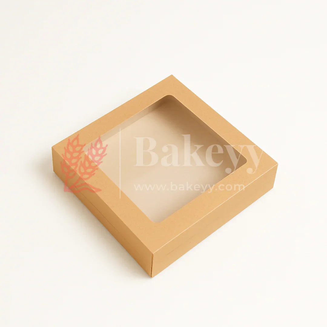 9x9x2 inch | 9 Piece Brownie Box Premium Kraft Paper | Square window | Pack of 10