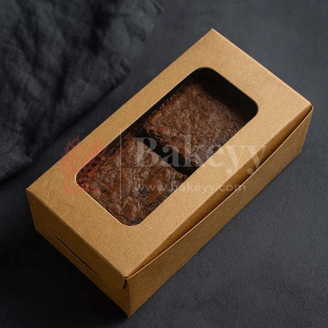 6x3x1.75 inch | 2 Piece Brownie Box Premium Kraft Paper | Rectangle Window | Pack of 10