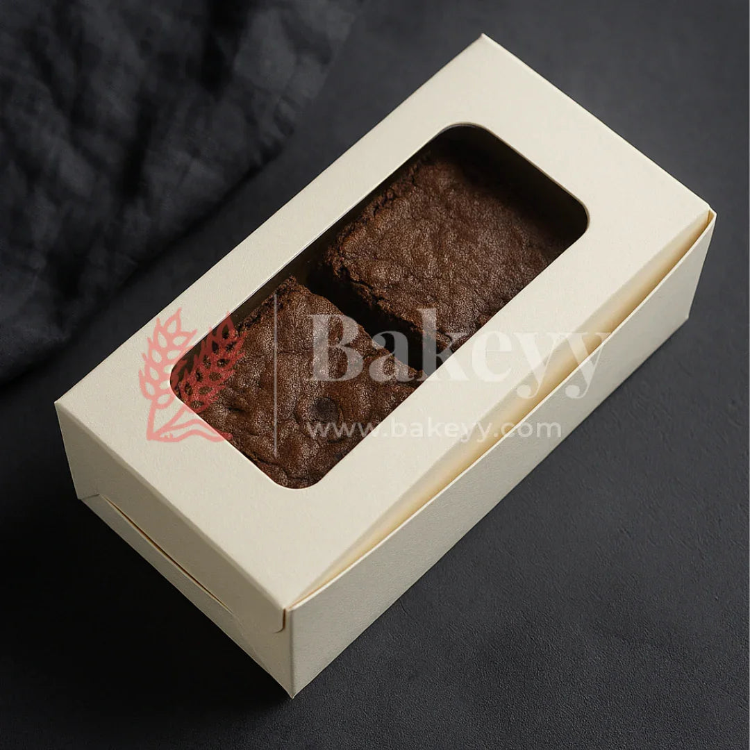 6x3x1.75 inch | 2 Piece Brownie Box Premium Creamy White | Rectangle Window | Pack of 10