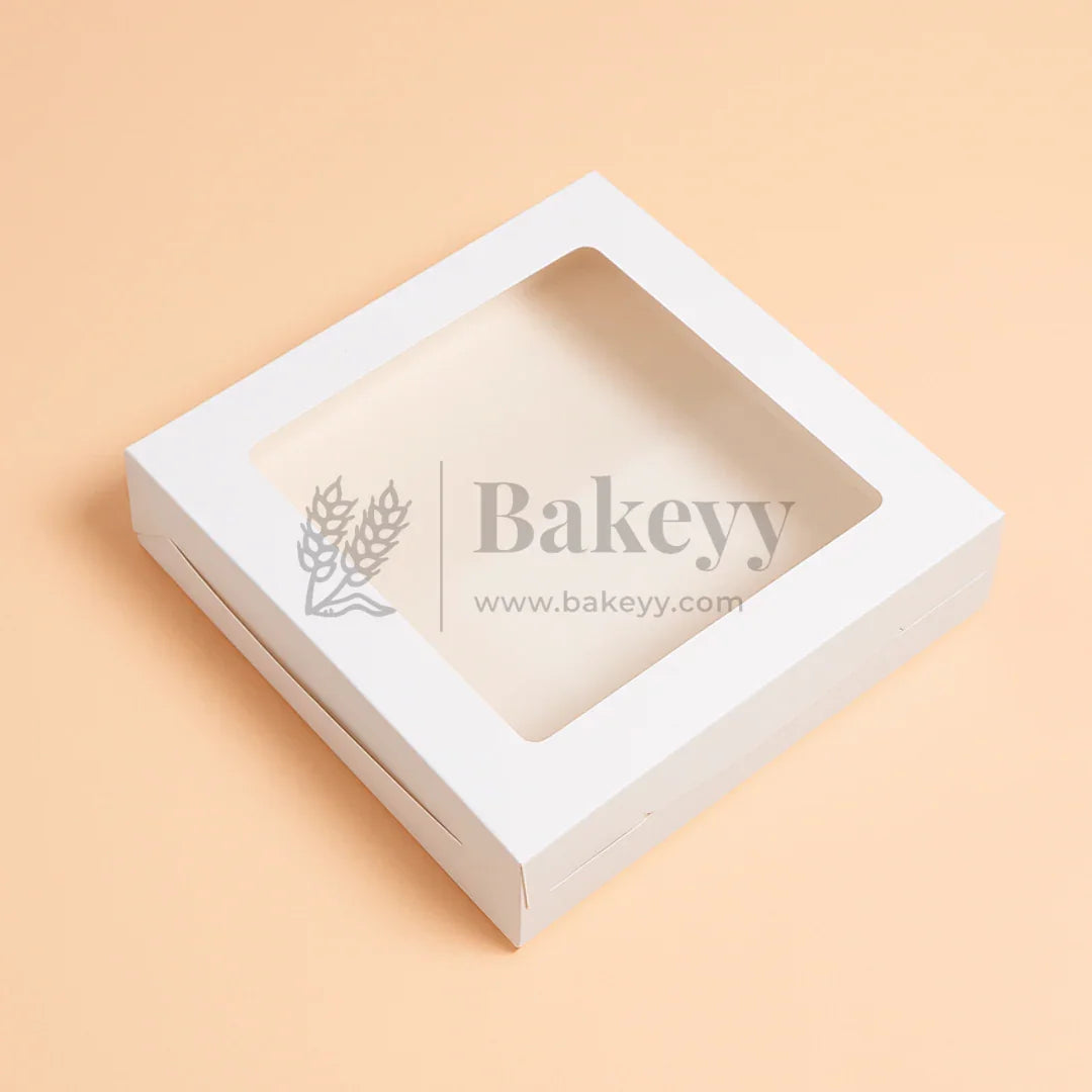 9x9x2 inch | 9 Piece Brownie Box Premium Creamy White | Square Window | Pack of 10