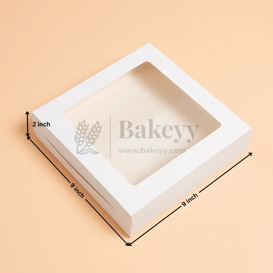 Bakeyy white square 9x9x2 inch window bakery box for gift packaging and baking supplies