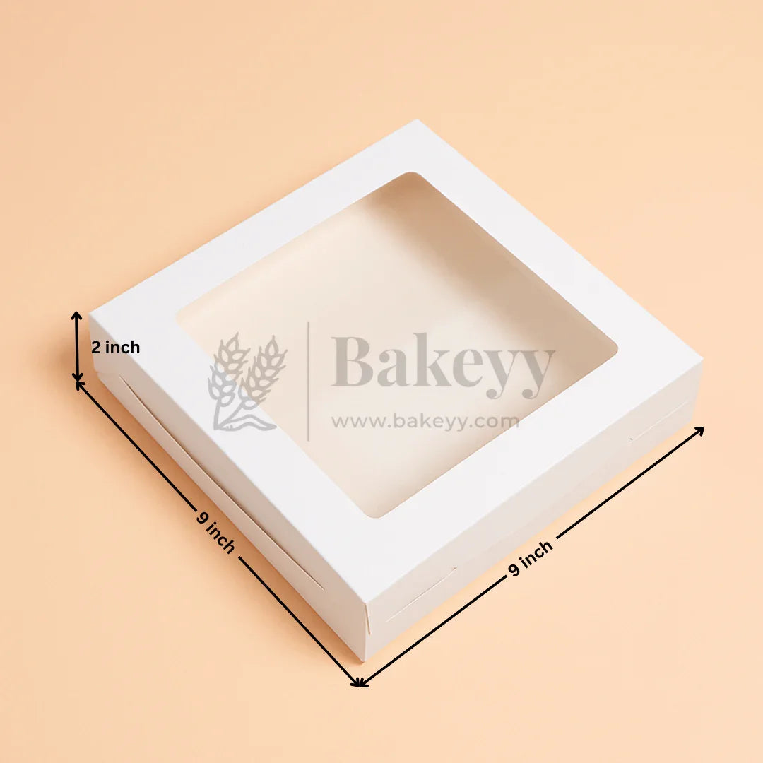 9x9x2 inch | 9 Piece Brownie Box Premium Creamy White | Square Window | Pack of 10