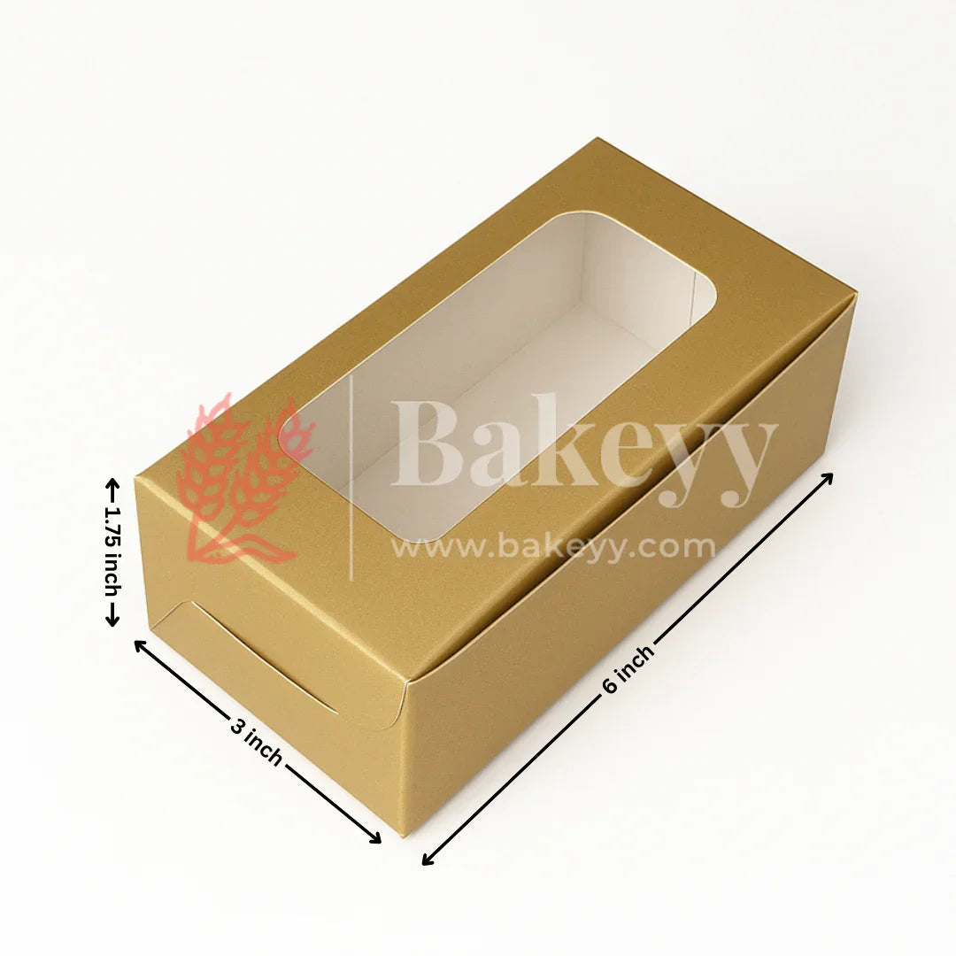 6x3x1.75 inch | 2 Piece Brownie Box Premium Metallic Gold | Rectangle Window | Pack of 10