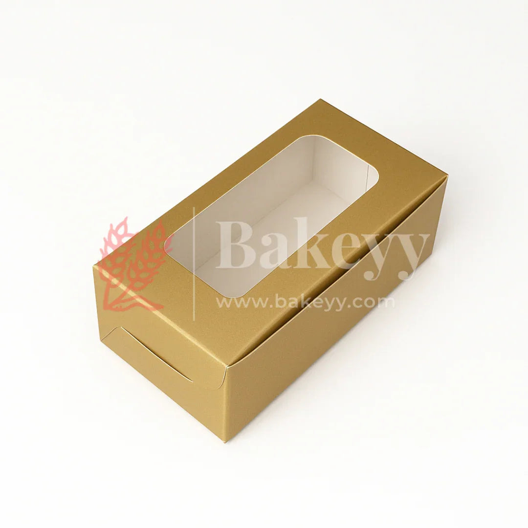 6x3x1.75 inch | 2 Piece Brownie Box Premium Metallic Gold | Rectangle Window | Pack of 10