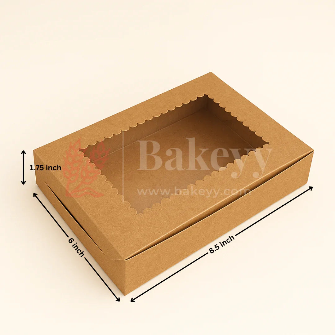 8.5x6x1.75 inch | 6 Piece Brownie Box Premium Kraft Paper | Flower window | Pack of 10