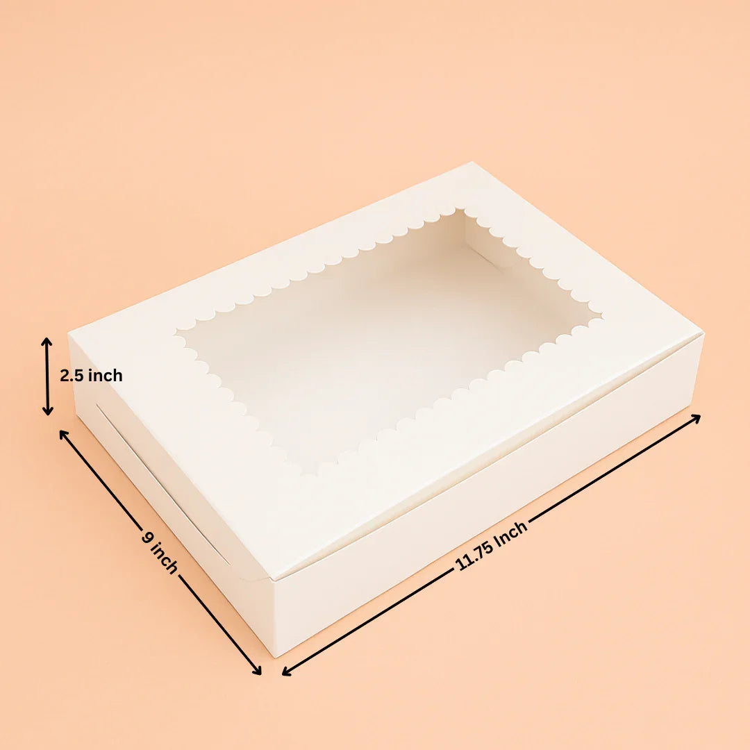 11.75x9x2.5 inch | 12 Piece Brownie Box Premium Creamy White | Flower Window | Pack of 10